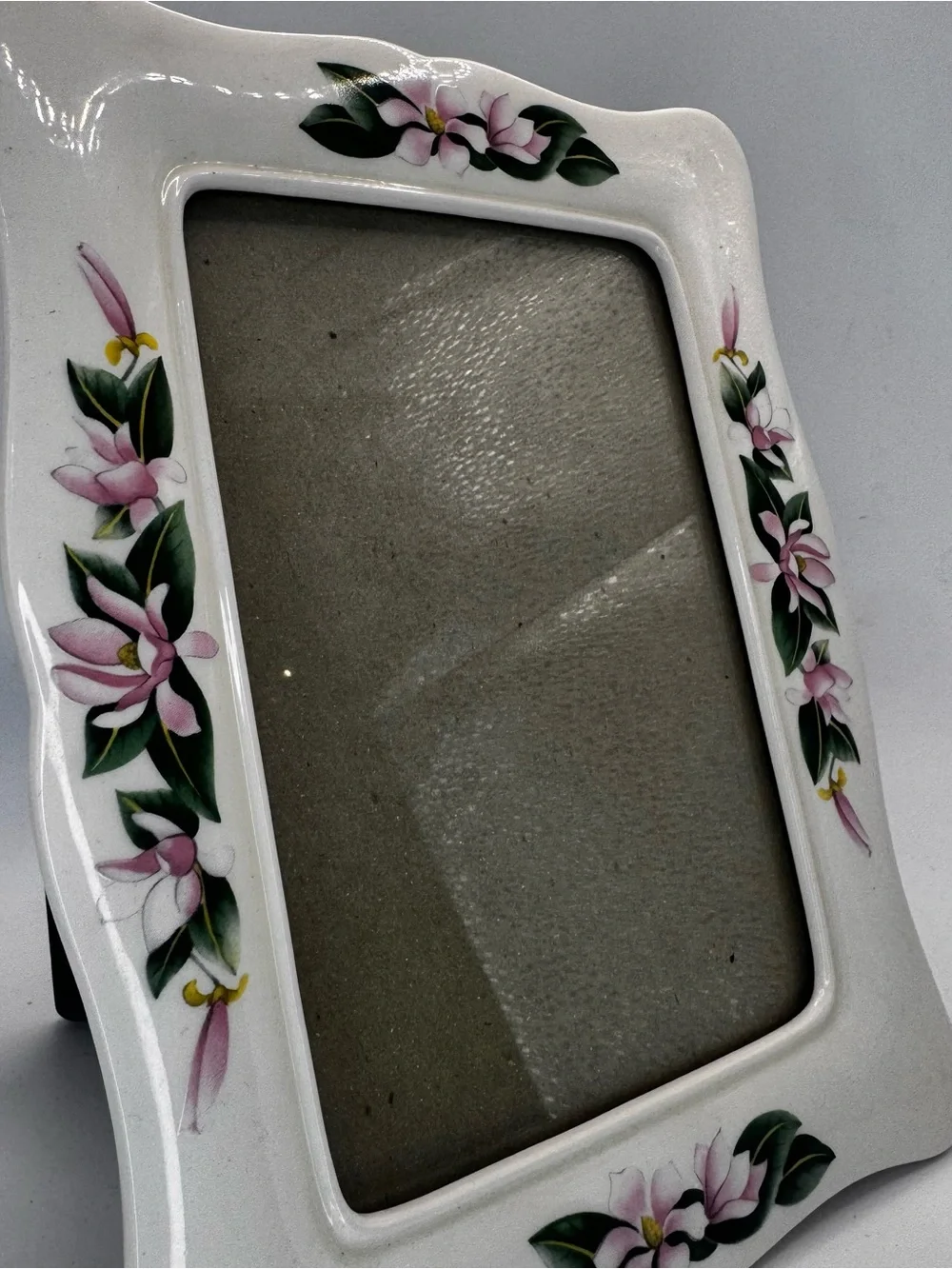 Hand-Painted White Ceramic Floral Picture Frame